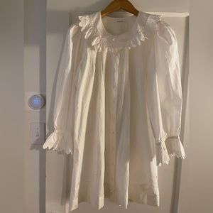 New Doen mini dress white cotton collar long sleeve medium